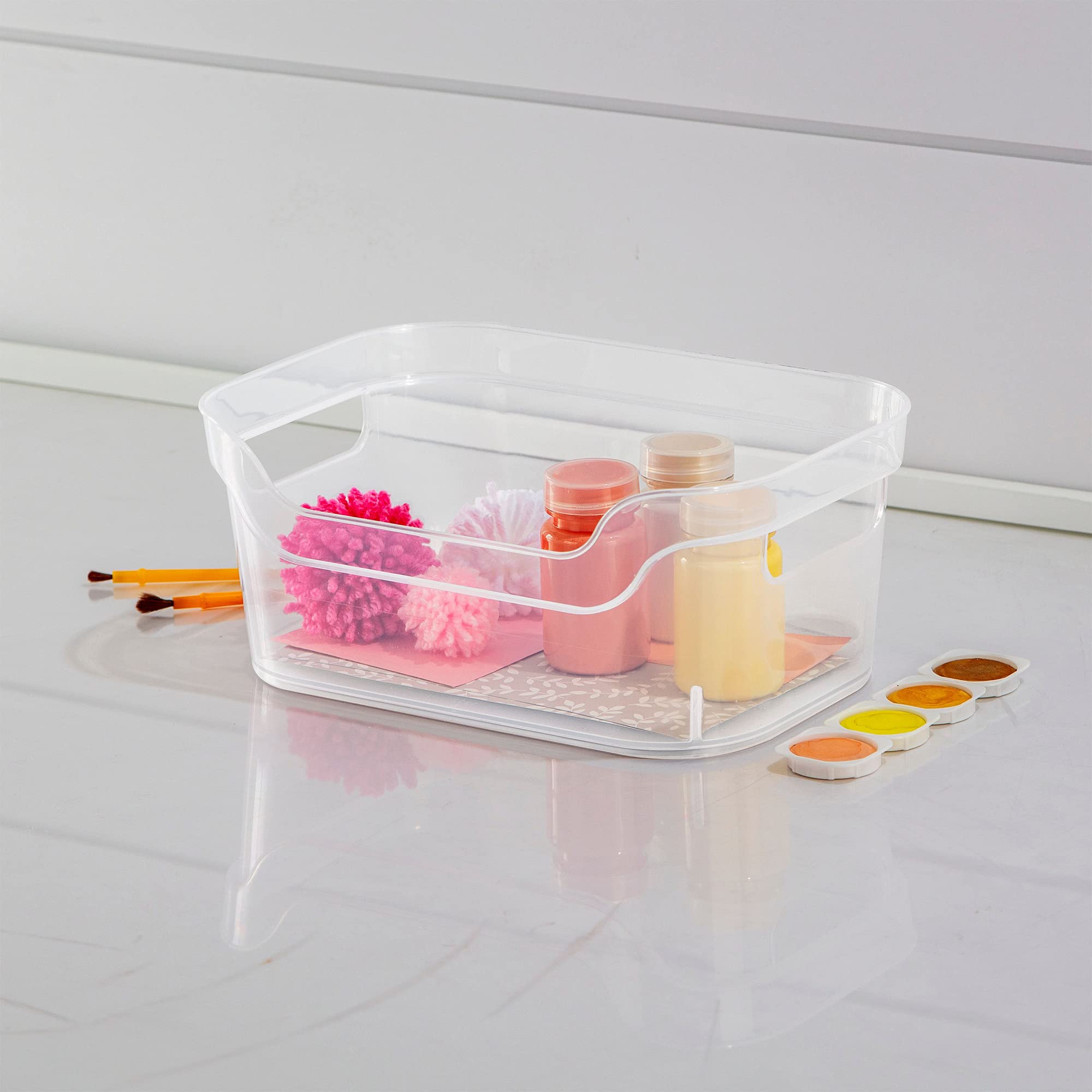 Sterilite 9.5 X 6.5 X 4 Inch Small Open Scoop Front Clear Storage Bin With Comfortable Carry Through Handles For Household Organ